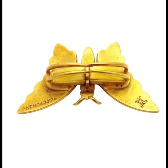 Antique Victorian 14K Gold A.J. Hedges Enamel Butterfly Pin Brooch Clip 1880s - Picture 2 of 6